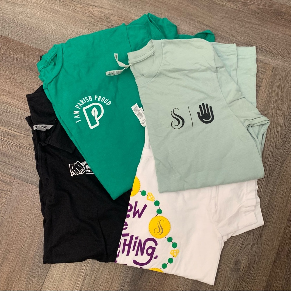 TShirt Bundle of 4 - Ladies Sz Small and Mens Sz L Mardi Gras or other logos